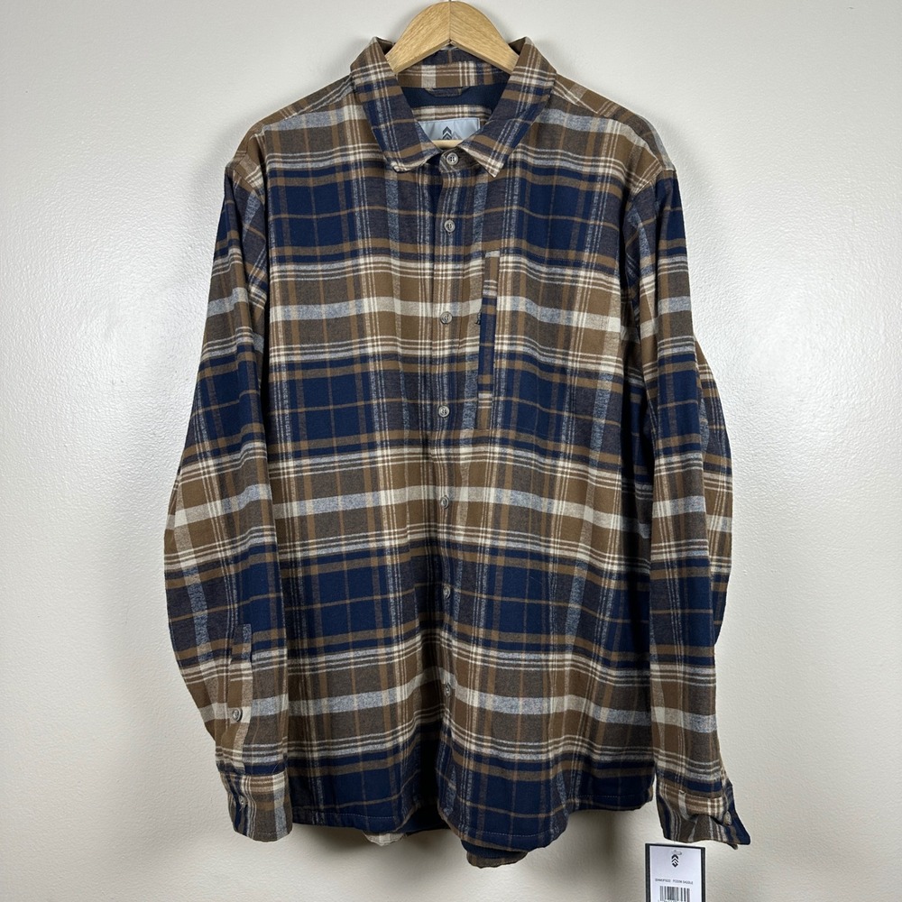 Free Country‎ Men's XXL Flannel Shirt Saddle Brown Fleece Lined Plaid NEW